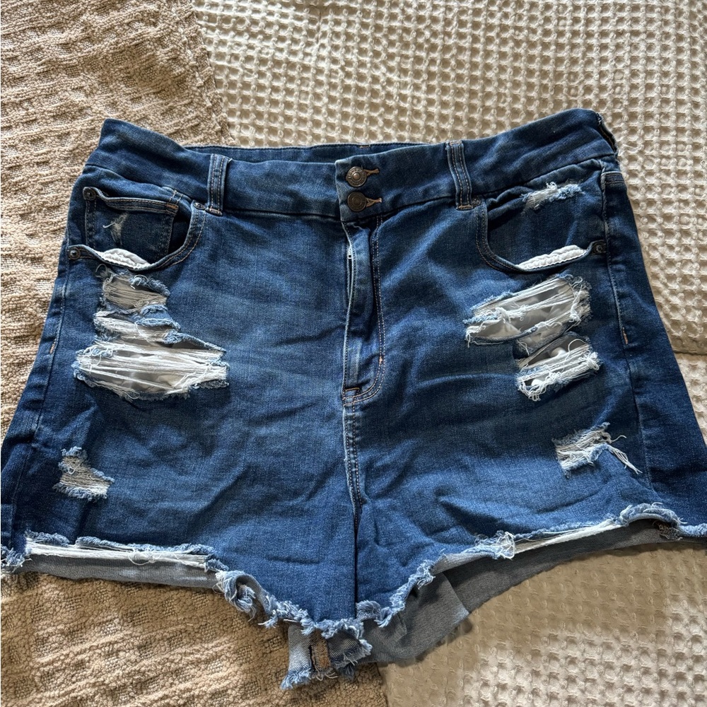 American Eagle Outfitters Blue Distressed Jean Shorts